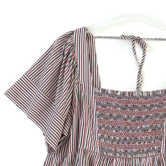 Old Navy Womens Top Blouse XXL Red White Blue Striped Boho Peasant Smocked New - Picture 3 of 12